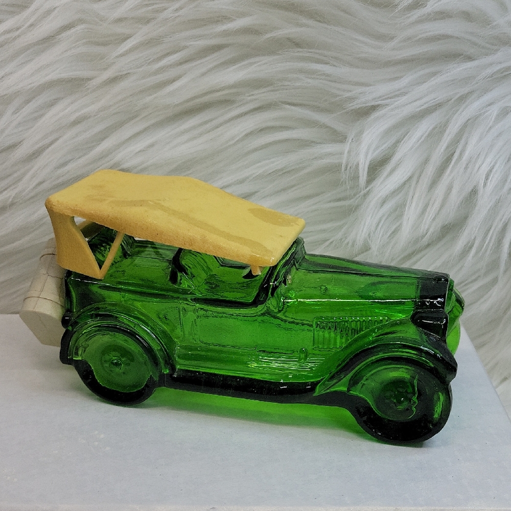 3/$25 Vintage Glass Green Glass Car with Tan Roof